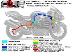Kawasaki ZX14R (ABS Only) Brake Lines 2012-2019 (7 lines) Front Rear Stainless